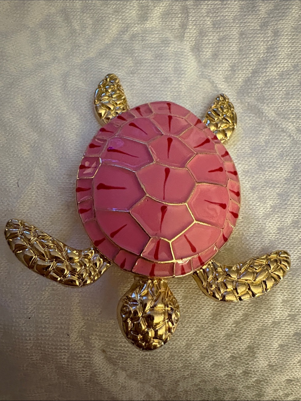 Gold Turtle Brooch with Pink Enamel Shell